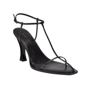 The Row Shoes Black T-Bar Thong Strappy Heel Slip-On Leather Sole Sandals